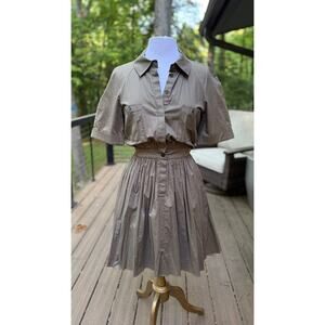 Jason Wu Taupe / Olive Utility Shirt Dress Pleated Fit Flare Midi Dress 12